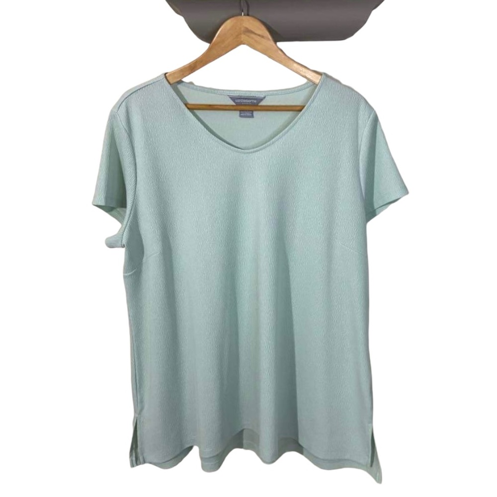 Liz Claiborne Size XXL Gauzy Blouse Top Short Sleeve Pale Green